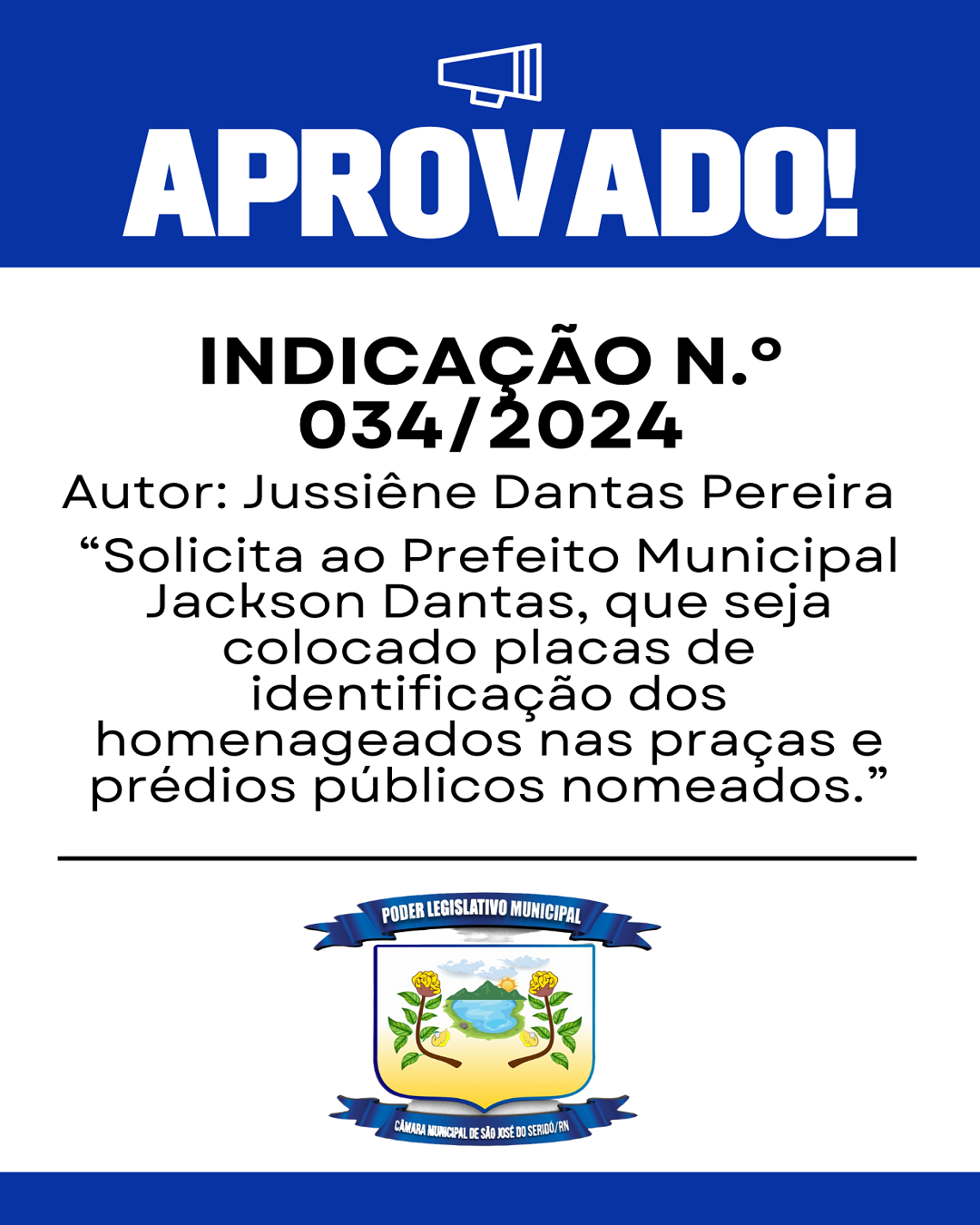 Confira a Indicação aprovada na 15ª Sessão Ordinária