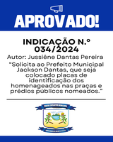 Confira a Indicação aprovada na 15ª Sessão Ordinária