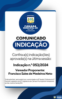 Confira a(s) indicação(ões) da última Sessão Ordinária