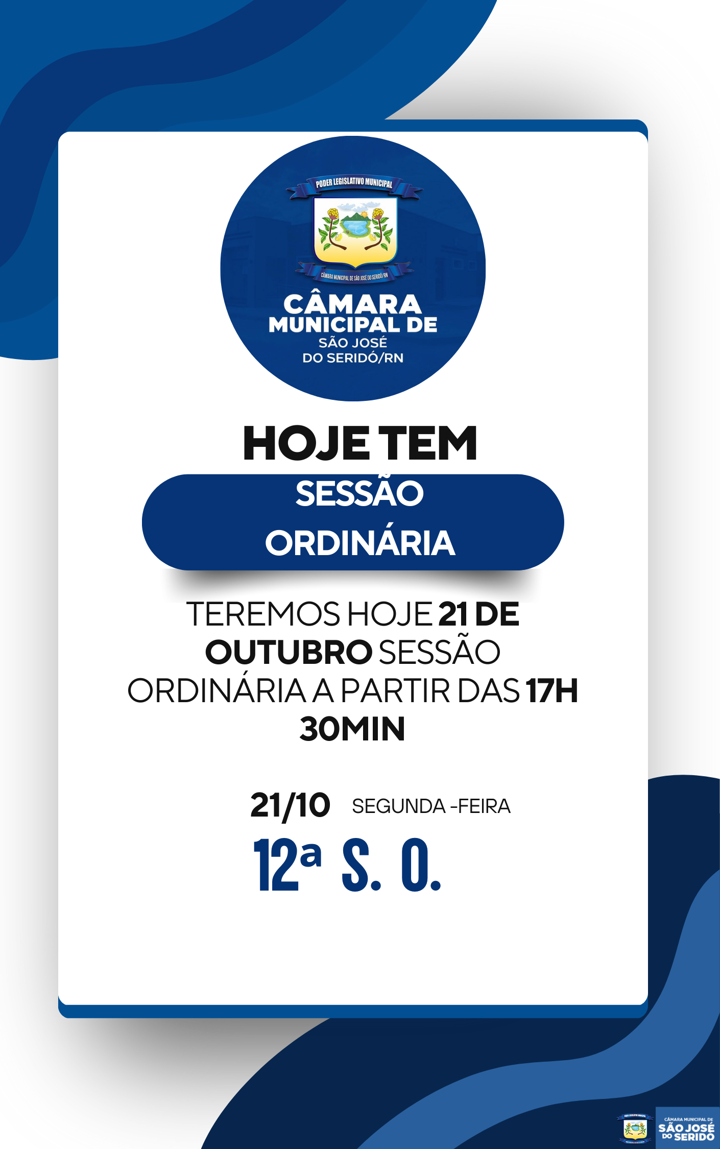 Hoje é dia de Sessão Ao Vivo - Sessão Ordinária