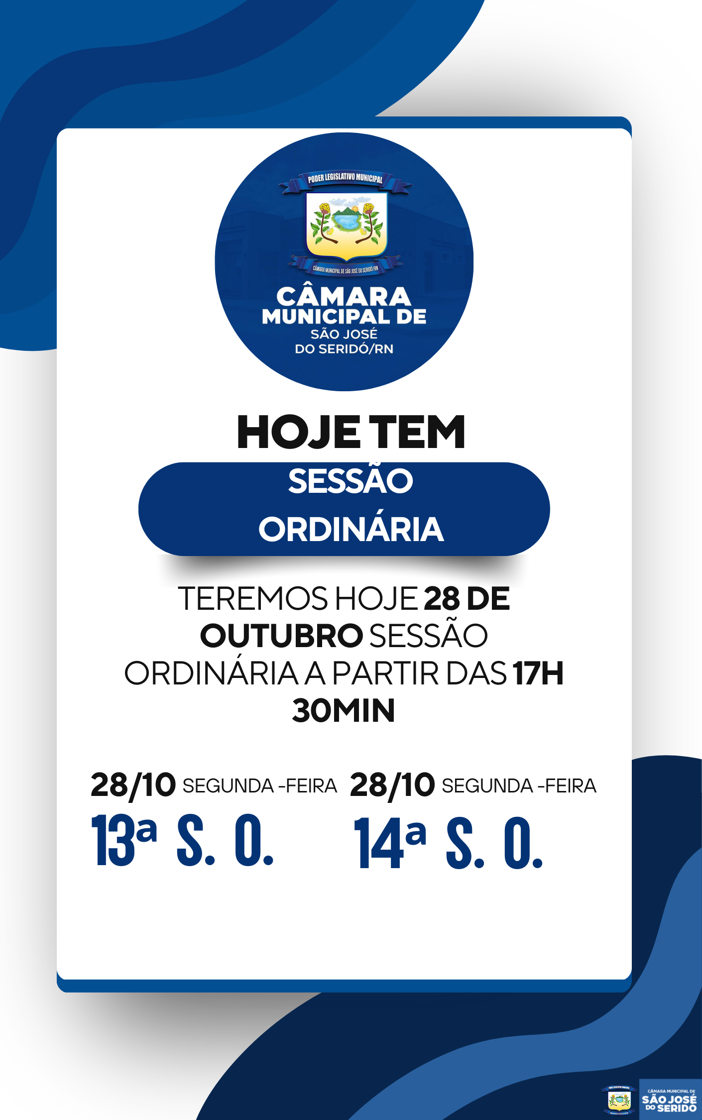 Hoje é dia de Sessão Ao Vivo - Sessão Ordinária